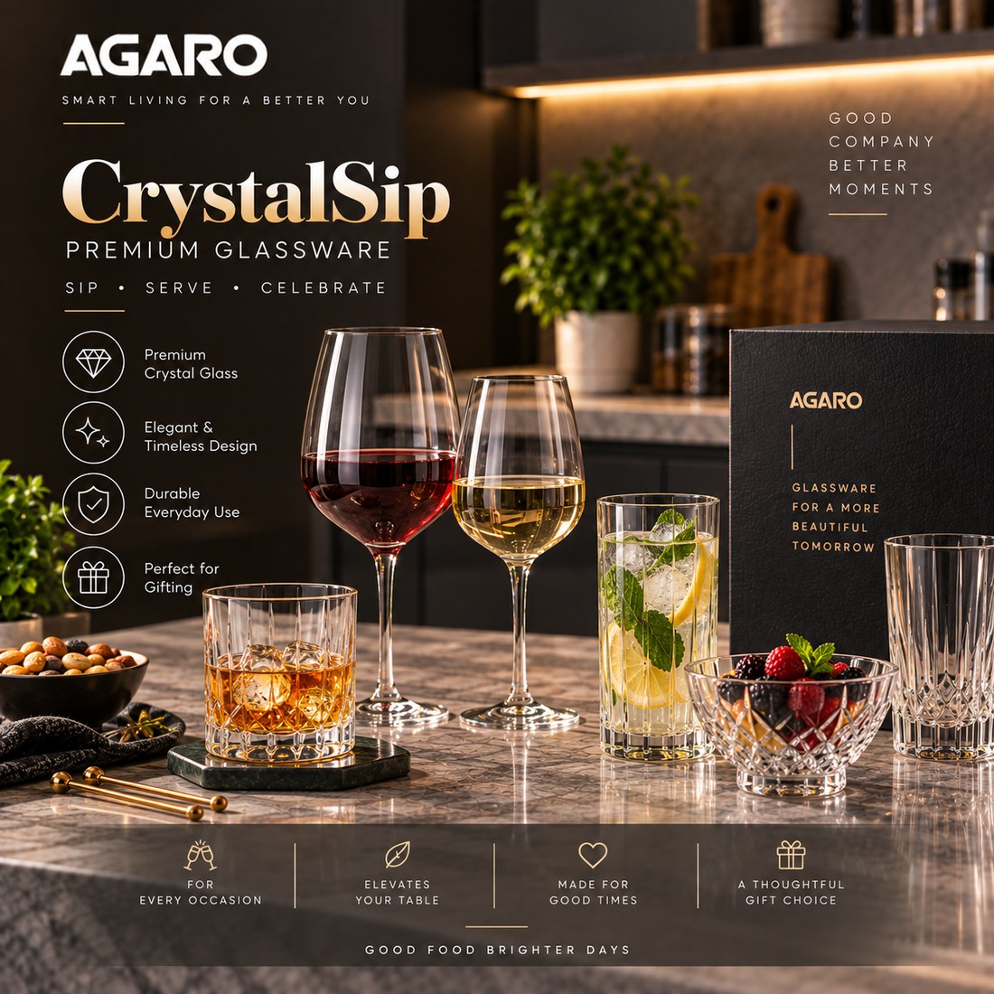 AGARO CrystalSip Premium Glassware