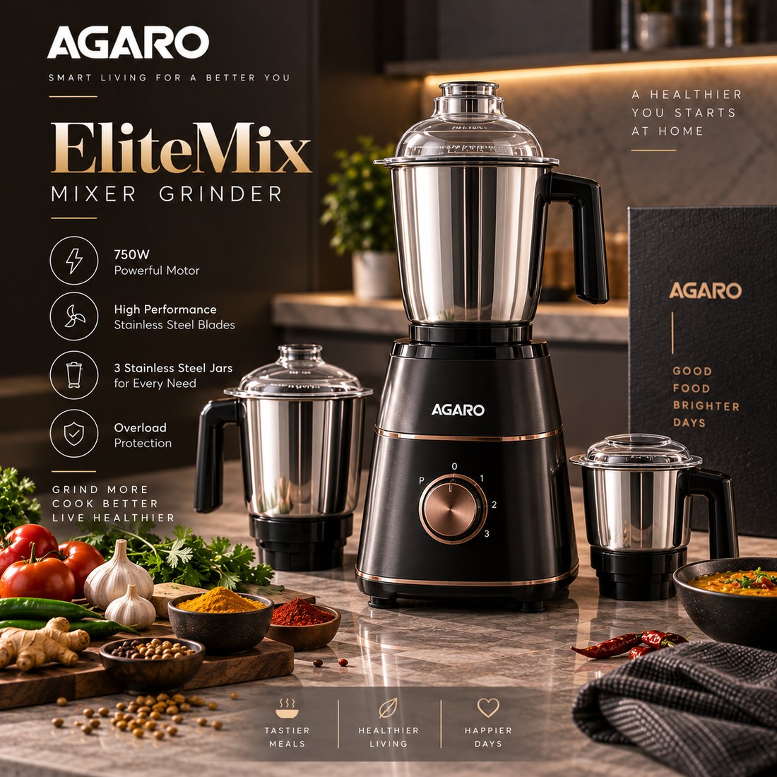 AGARO EliteMix Mixer Grinder 750W