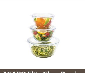 AGARO Elite Glass Bowl with Lid — 3 Pcs Set