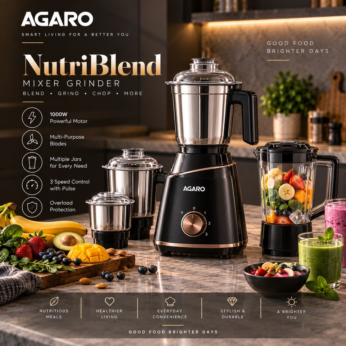 AGARO NutriBlend Mixer Grinder 1000W