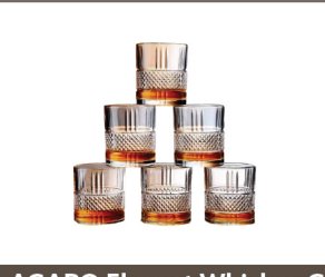 AGARO Elegant Whiskey Glass 325ml — Set of 6 (Crisscross)